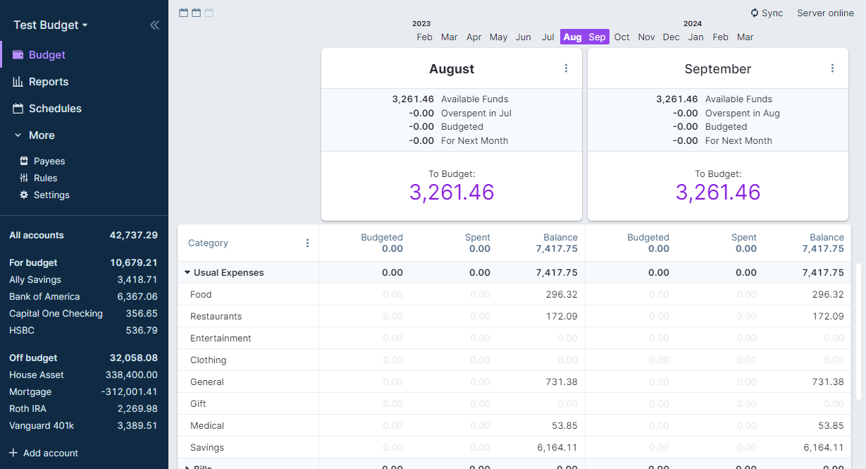 Official Actual Budget interface